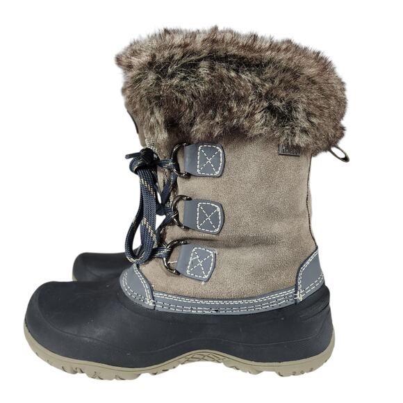 Khombu Snow Boots Women 7 Youth 5 Slope Leather‎ Faux Fur Waterproof Lace Up 10" - Picture 3 of 14
